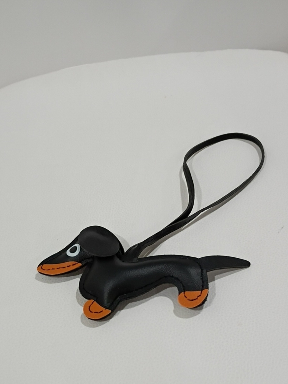 Black Dachshund Bag Charm with Orange Accents